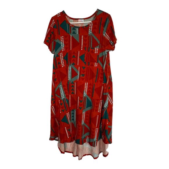 LulaRoe Orange and Teal Carly Dress, Medium, Pre-owned - Picture 1 of 6